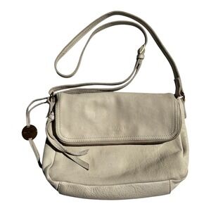 Margot New York Fold Over Ivory Taupe Leather Shoulder Handbag Quiet Luxury Prep